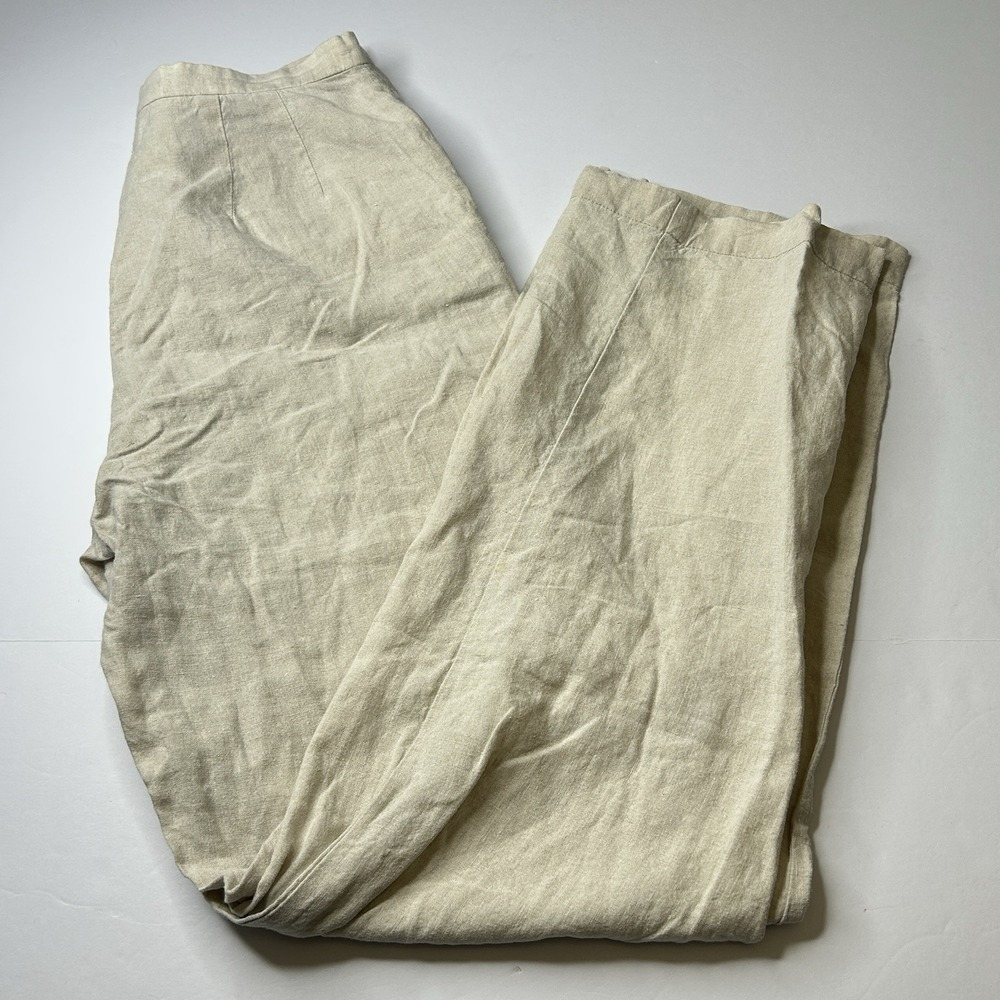 Vtg Eddie Bauer 100% Linen Pants Womens 6 Tall Beige High Waist Straight Y2K